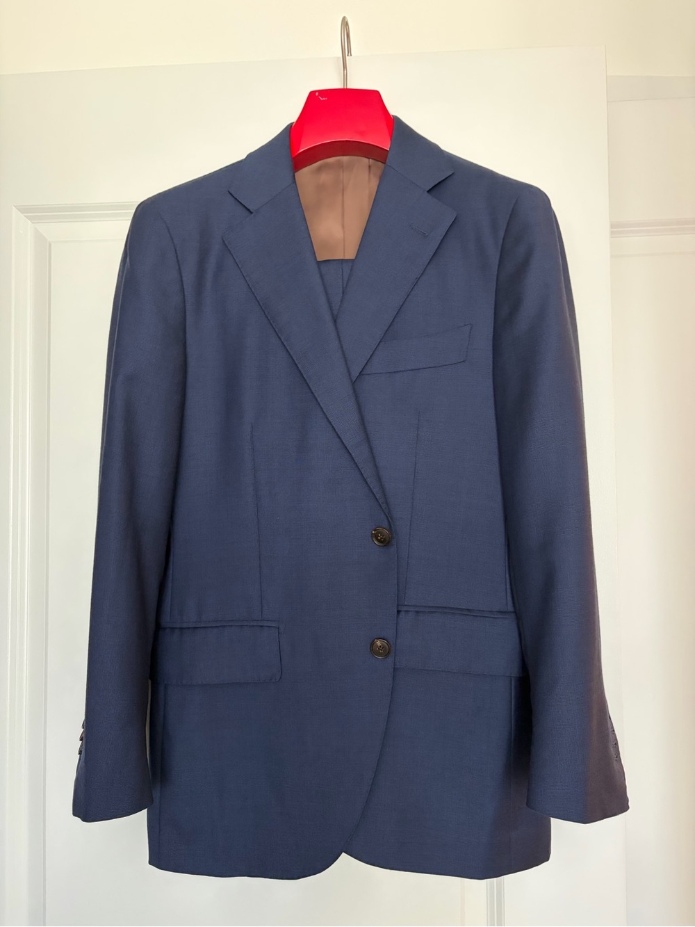 Suitsupply La Spalla Navy Check 2-Piece Suit – Super 150s E. Thomas Wool (40S)